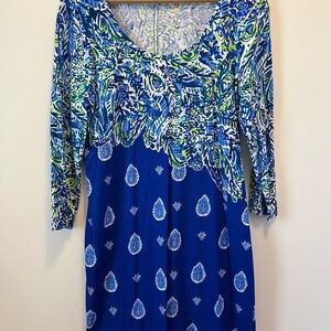 Lilly Pulitzer Blue and Green Patterned Long Sleeve Dress